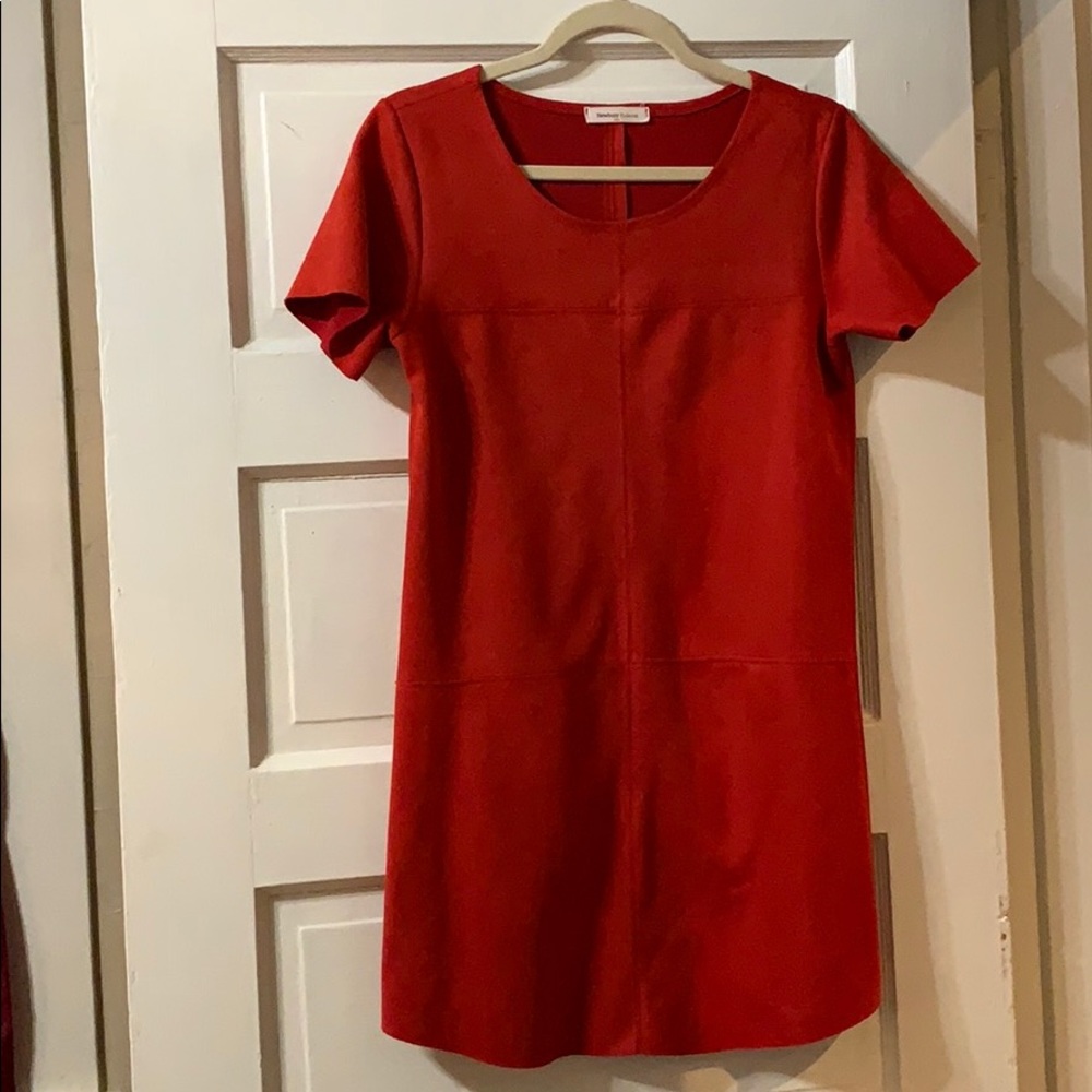 Red suede short sleeved dress